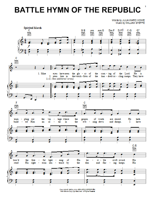 Julia Ward Howe Battle Hymn Of The Republic sheet music notes printable PDF score