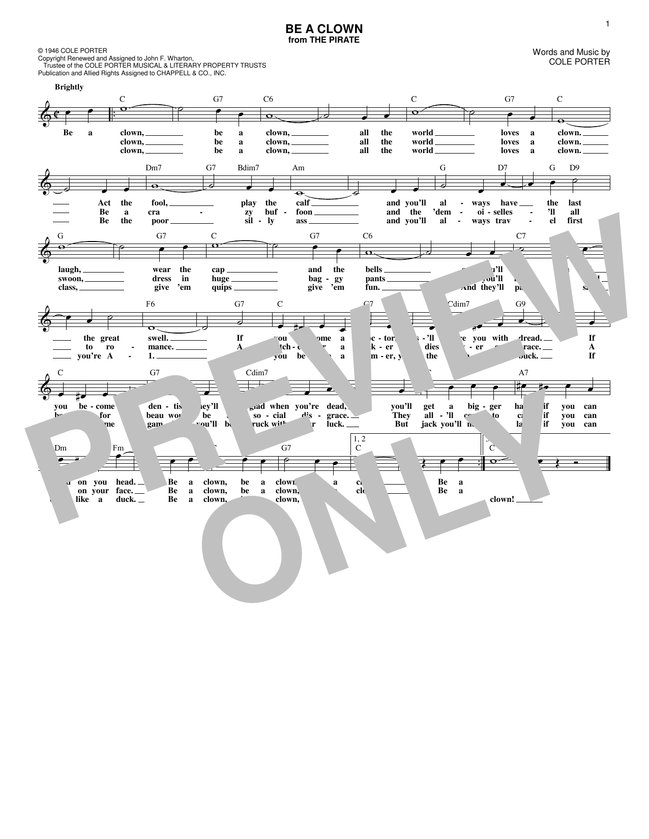 Download Cole Porter Be A Clown Sheet Music