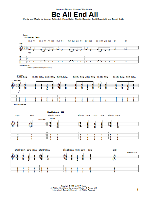 Download Anthrax Be All End All Sheet Music