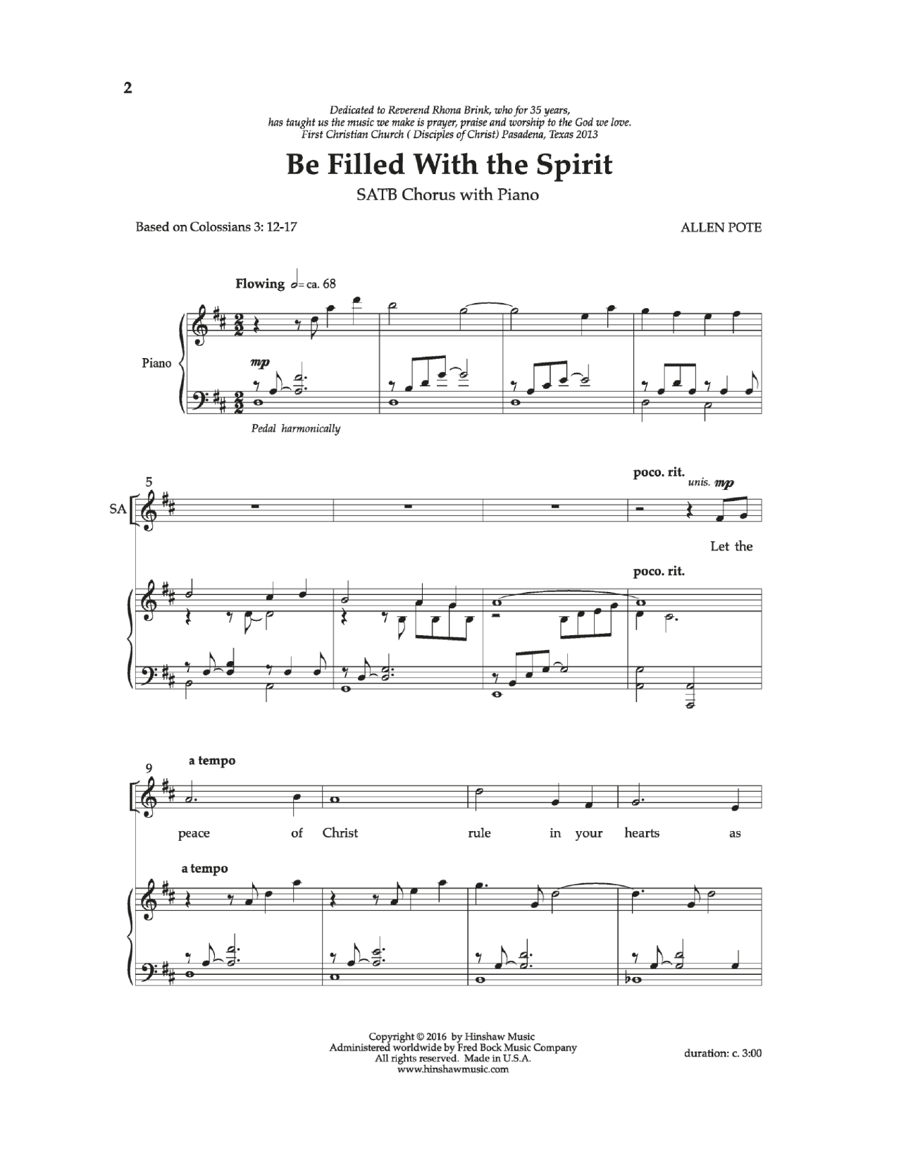 Download Allan Pote Be Filled With The Spirit Sheet Music