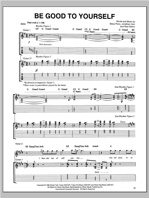 Download Journey Be Good To Yourself Sheet Music