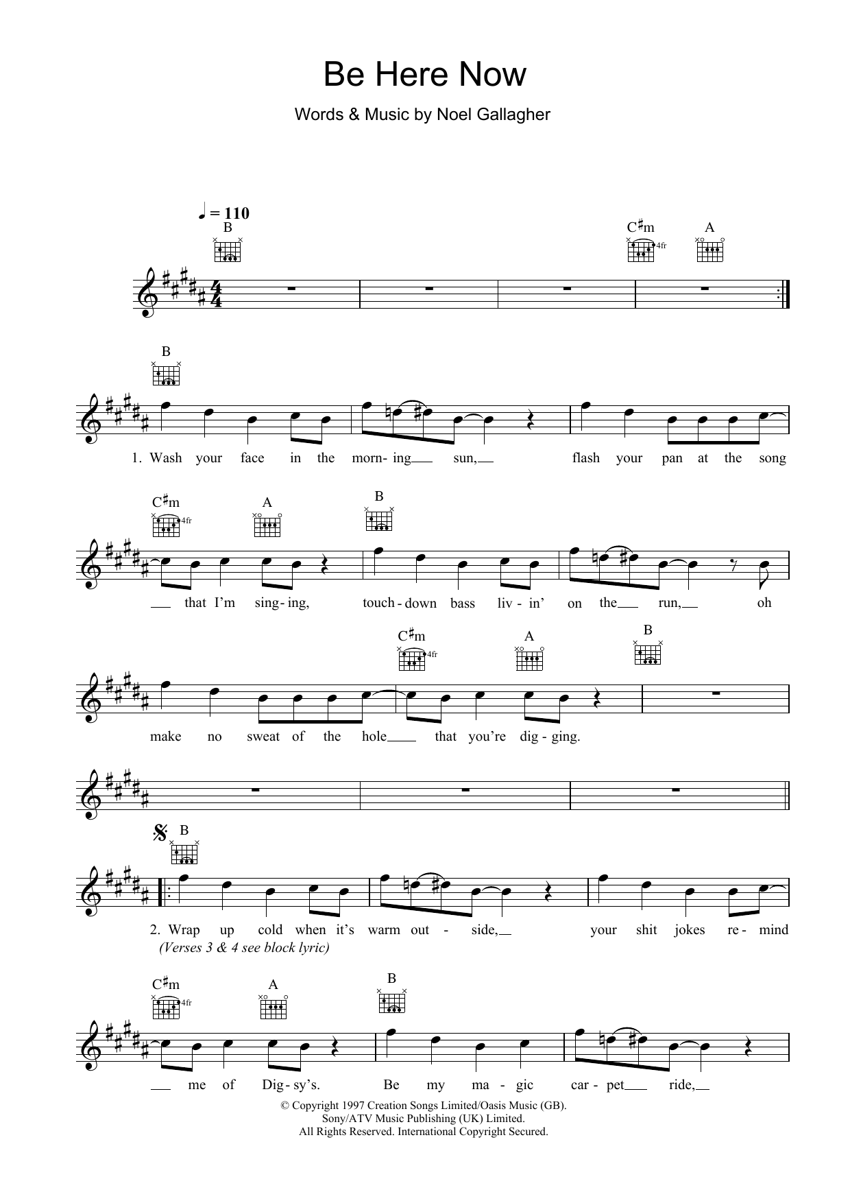 Download Oasis Be Here Now Sheet Music