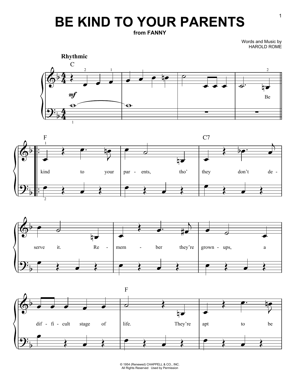 Download Harold Rome Be Kind To Your Parents Sheet Music
