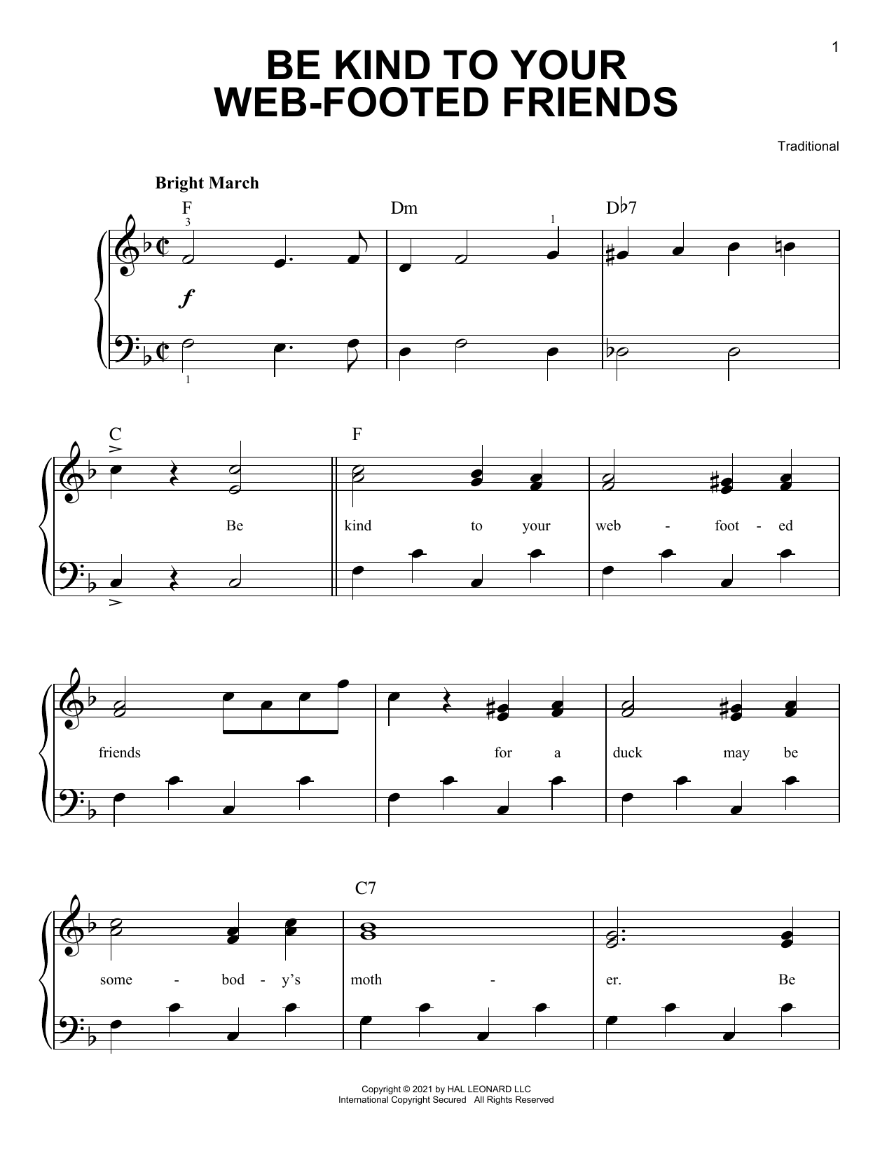 Download Traditional Be Kind To Your Web-Footed Friends Sheet Music