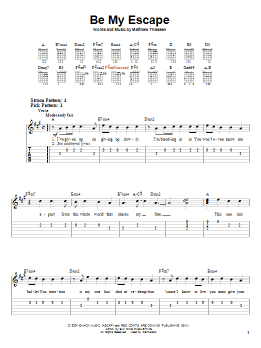 Download Relient K Be My Escape Sheet Music