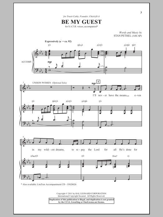 Download Stan Pethel Be My Guest Sheet Music