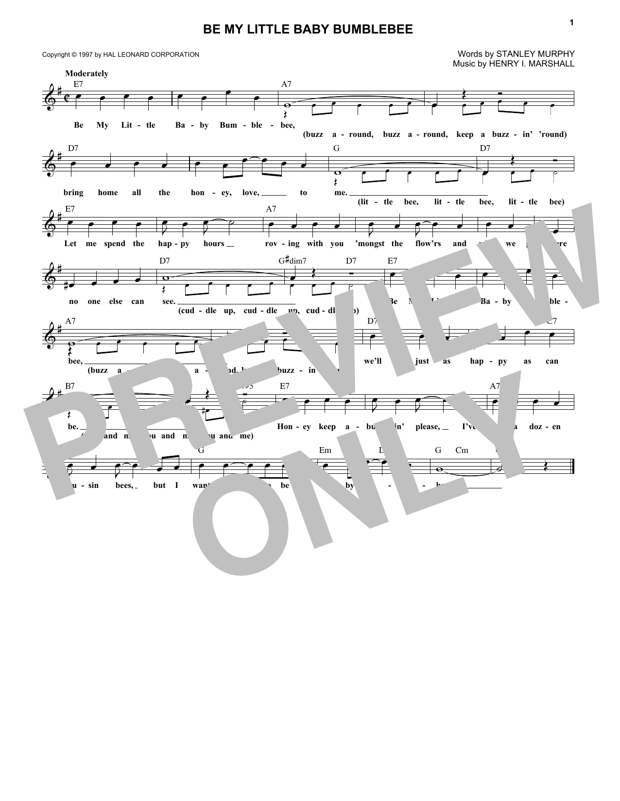 Download Stanley Murphy Be My Little Baby Bumblebee Sheet Music