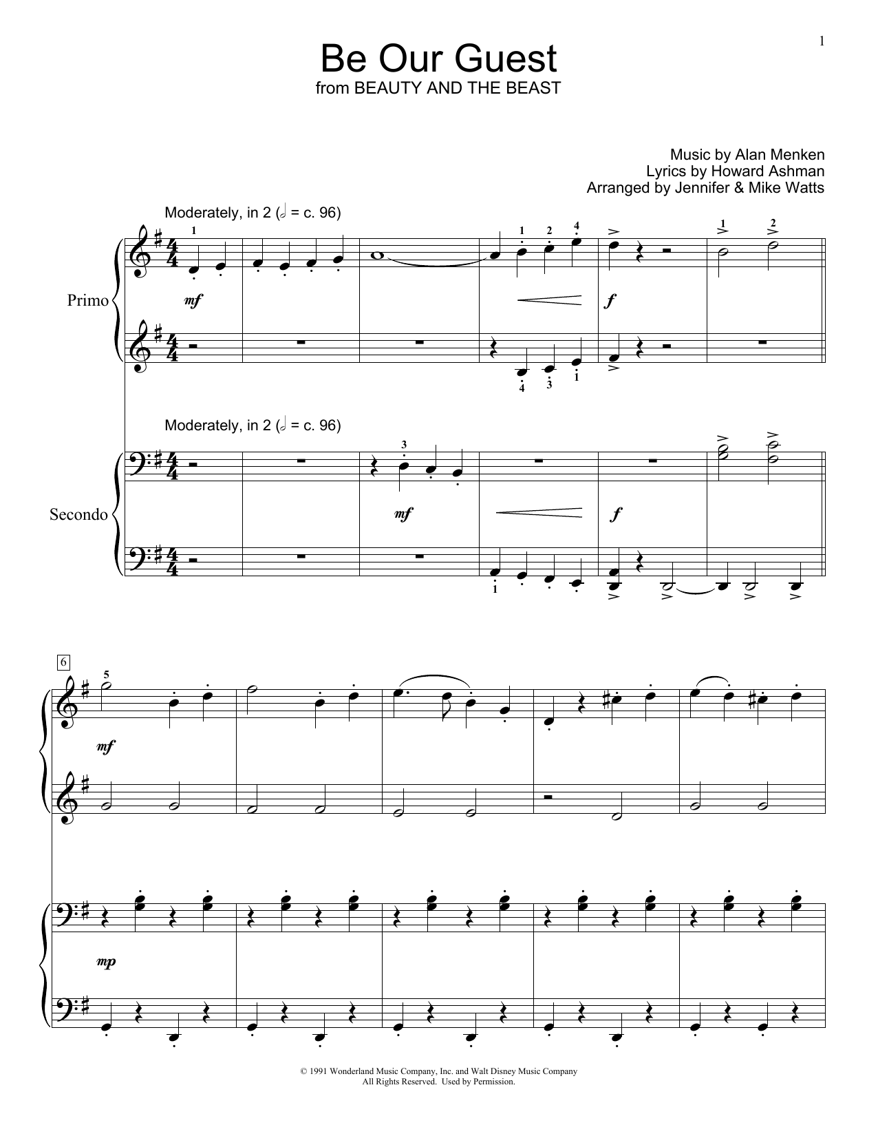 Download Alan Menken & Howard Ashman Be Our Guest (from Beauty and The Beast Sheet Music