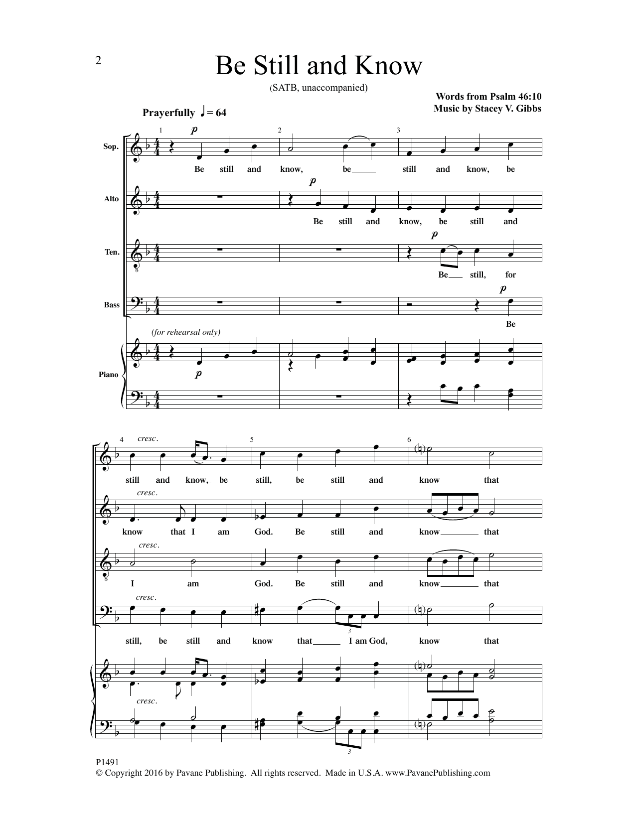 Download Stacey V. Gibbs Be Still and Know Sheet Music
