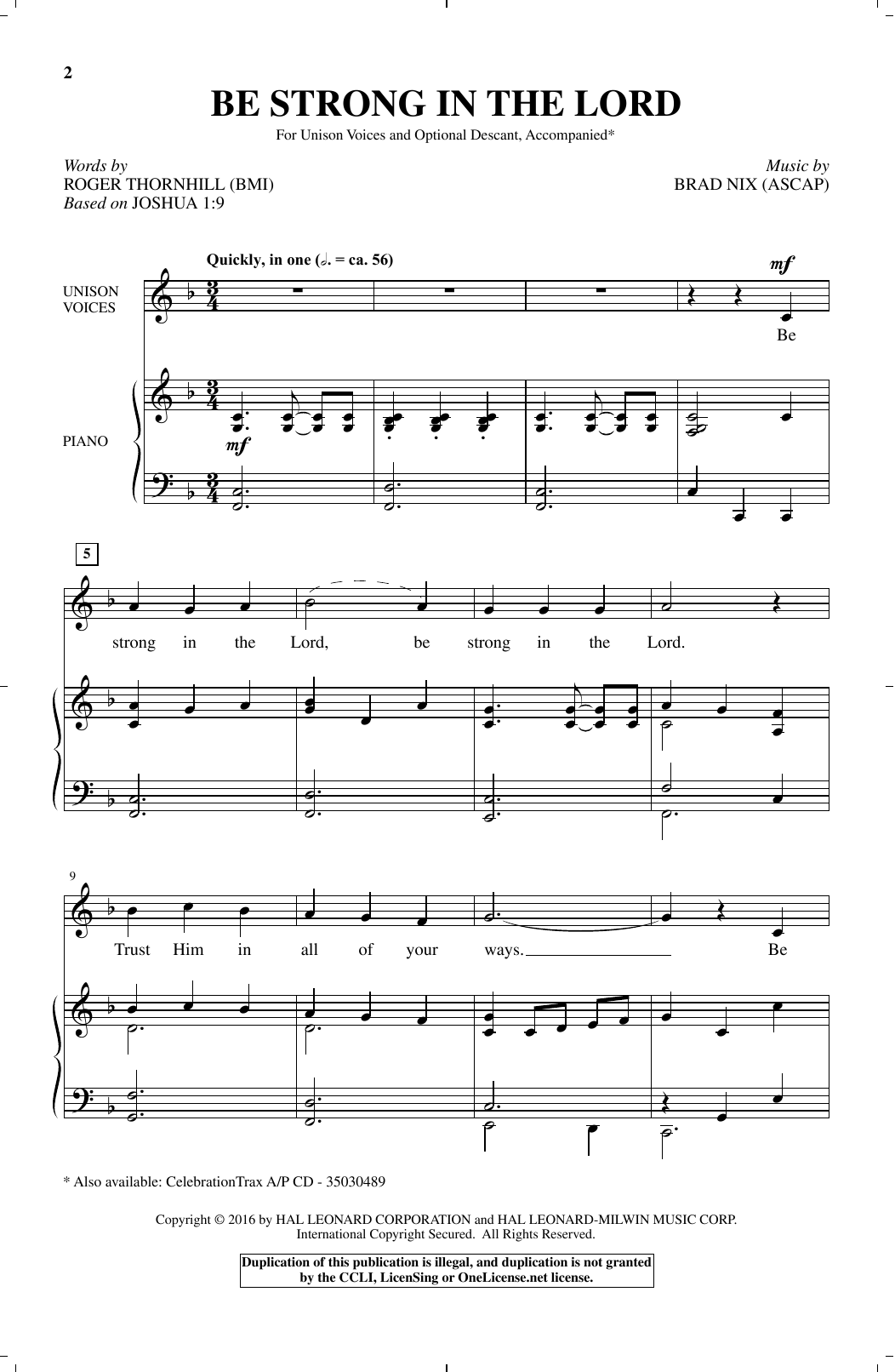 Download Brad Nix Be Strong In The Lord Sheet Music