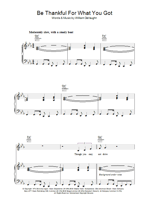 Download Massive Attack Be Thankful For What You Got Sheet Music