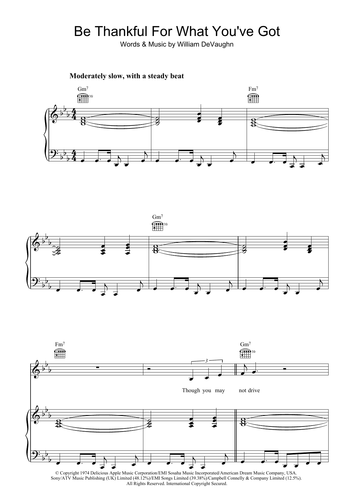 Download William DeVaughan Be Thankful For What You Got Sheet Music