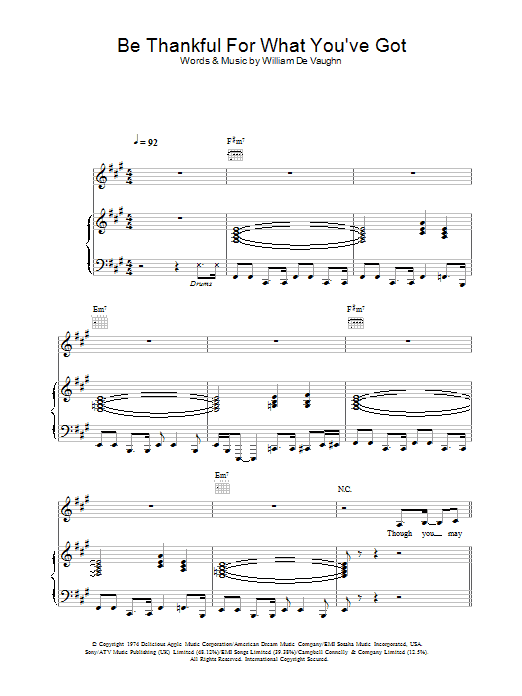 Download Massive Attack Be Thankful For What You've Got Sheet Music