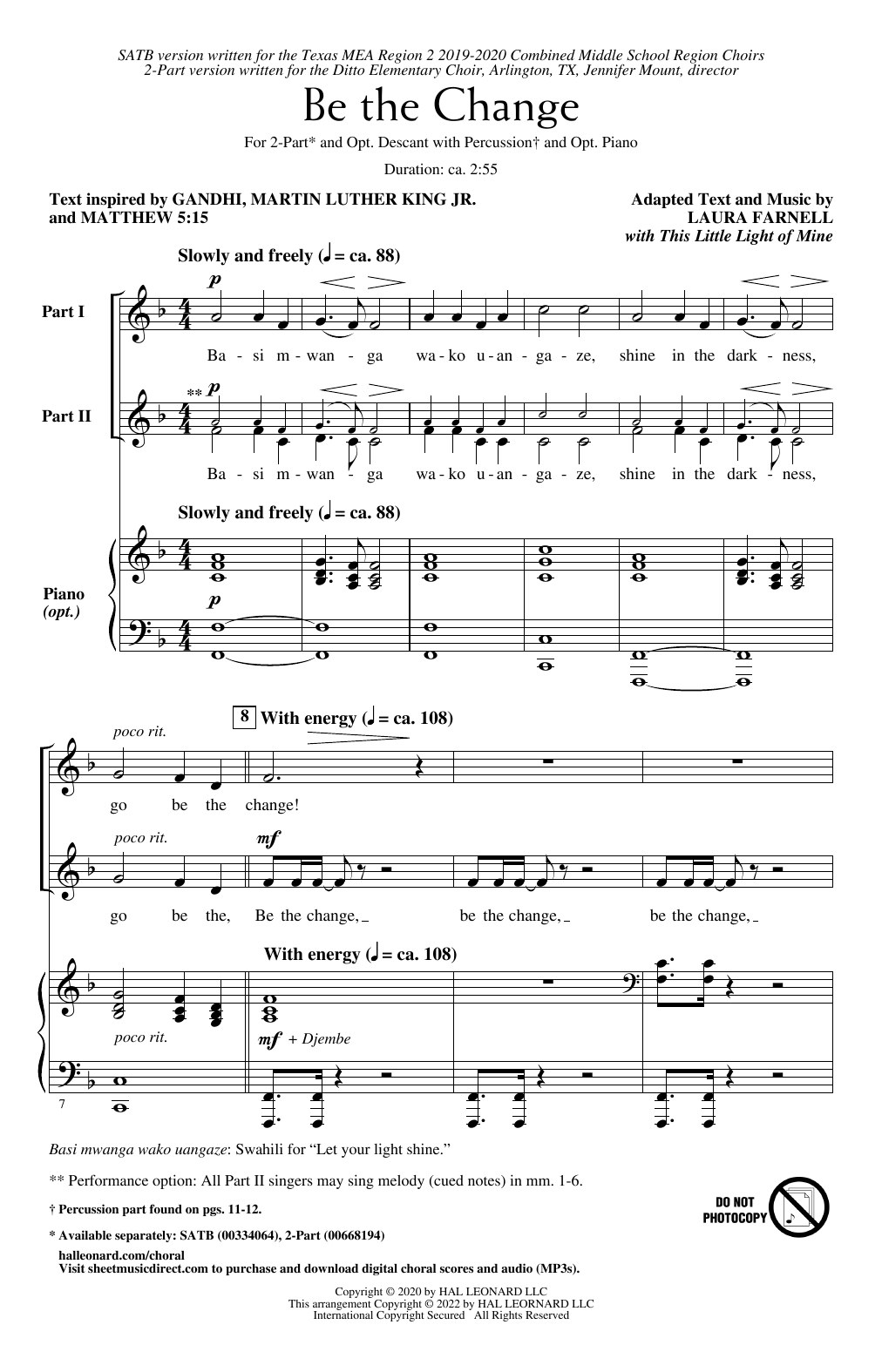 Download Laura Farnell Be The Change Sheet Music