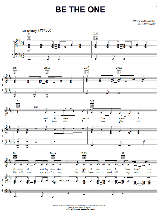 Download Jeremy Camp Be The One Sheet Music
