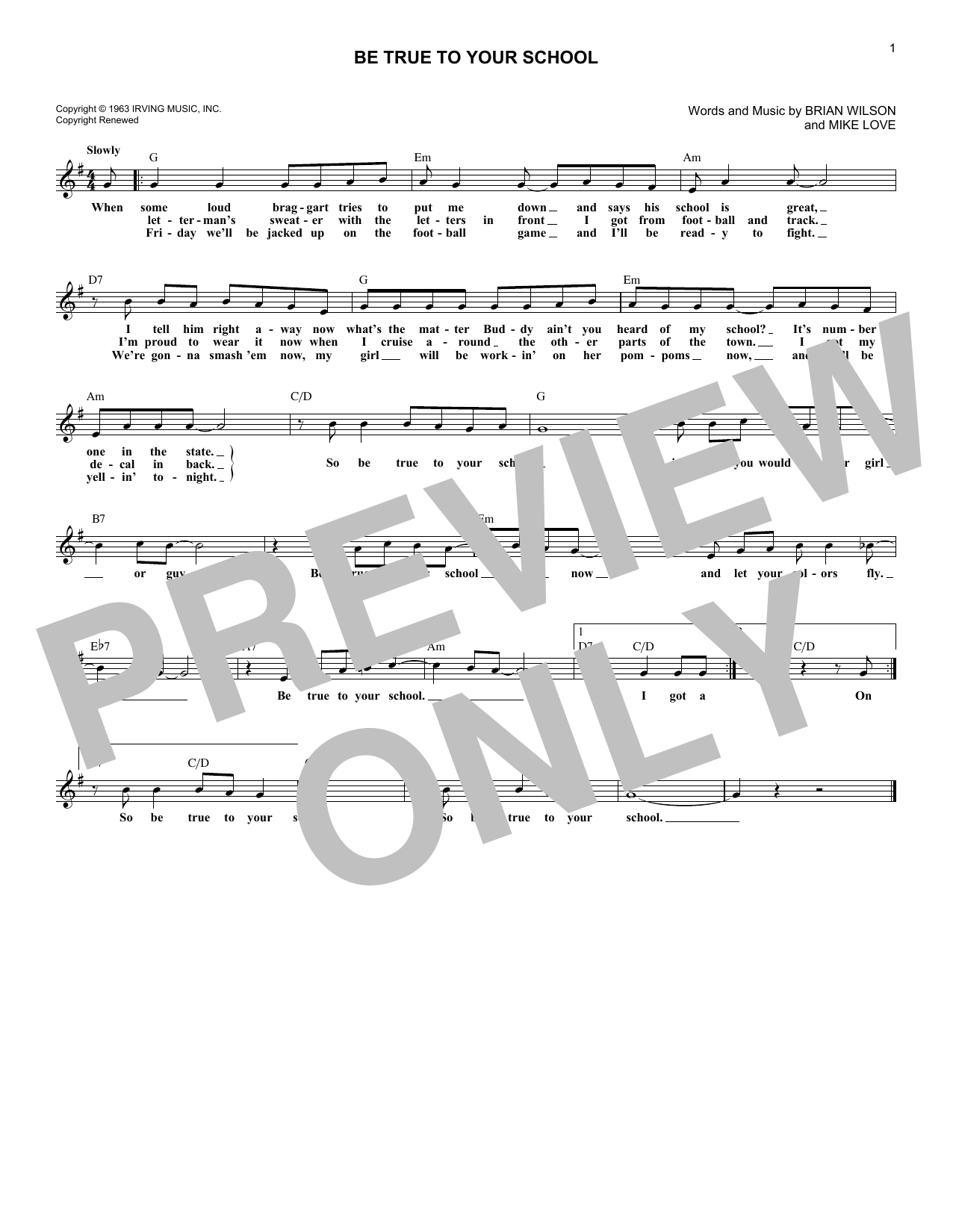 Download The Beach Boys Be True To Your School Sheet Music
