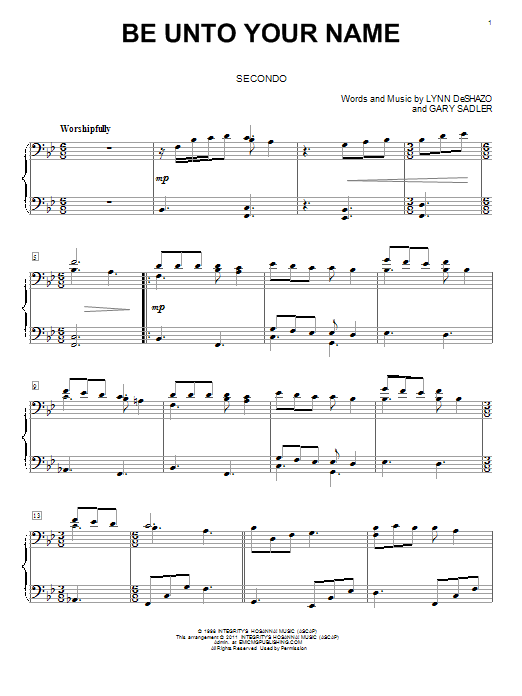 Download Robin Mark Be Unto Your Name Sheet Music