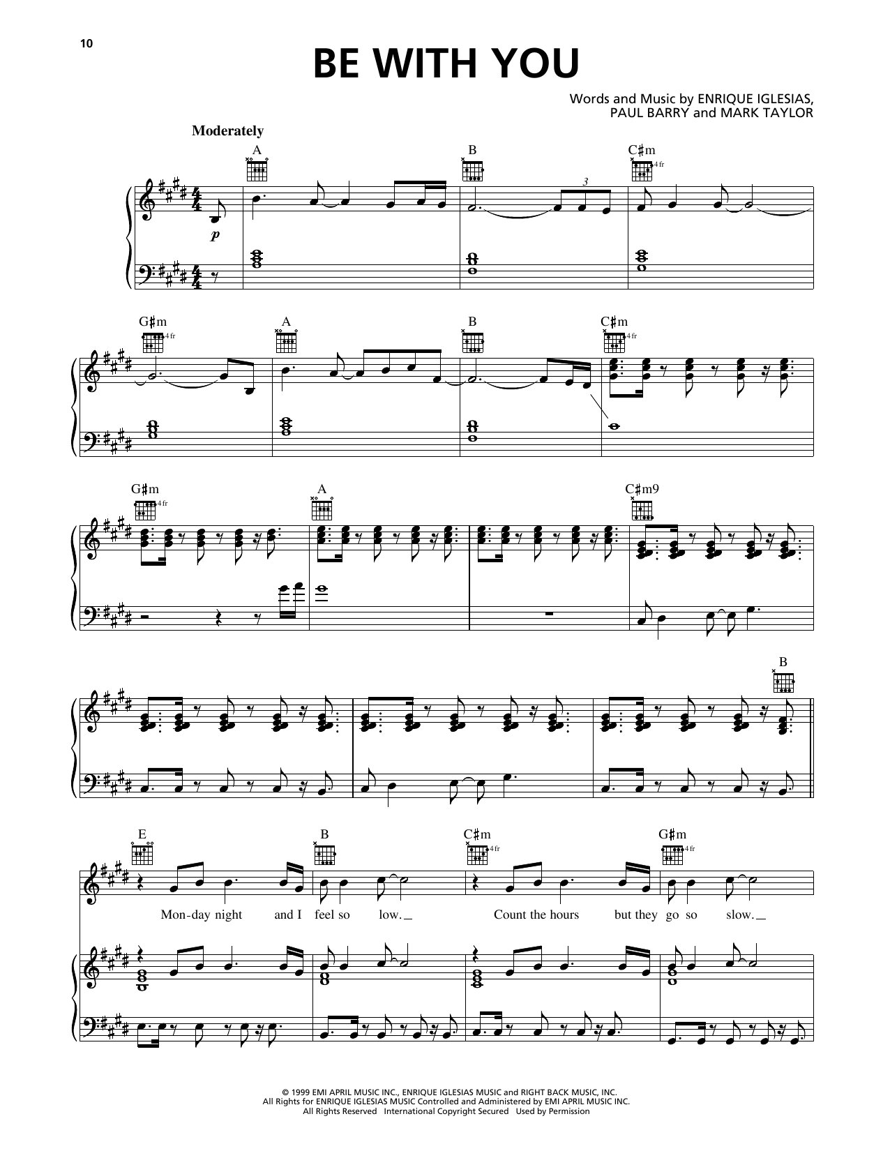 Download Enrique Iglesias Be With You Sheet Music