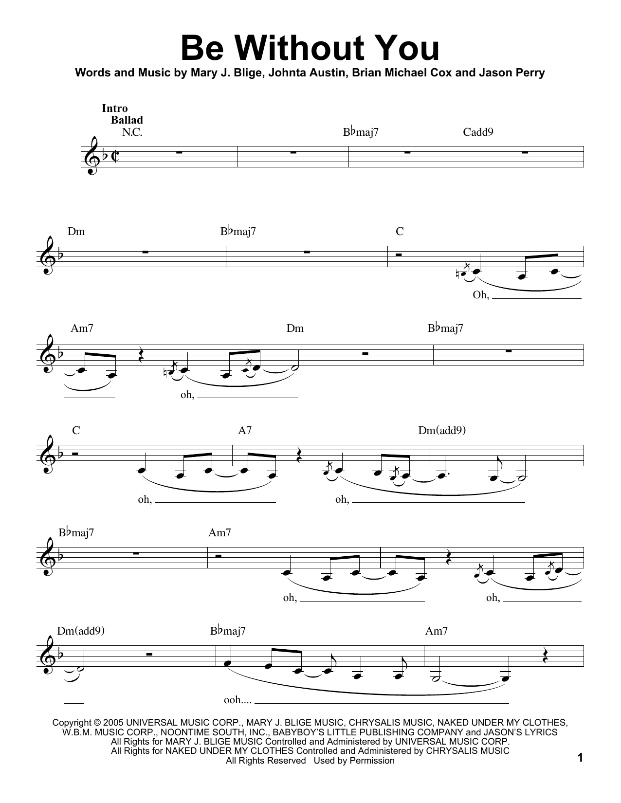 Download Mary J. Blige Be Without You Sheet Music