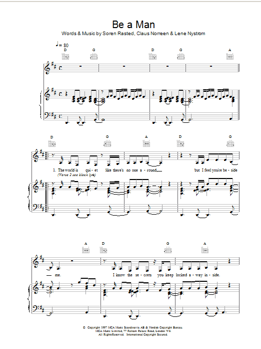 Aqua Be a Man sheet music notes printable PDF score