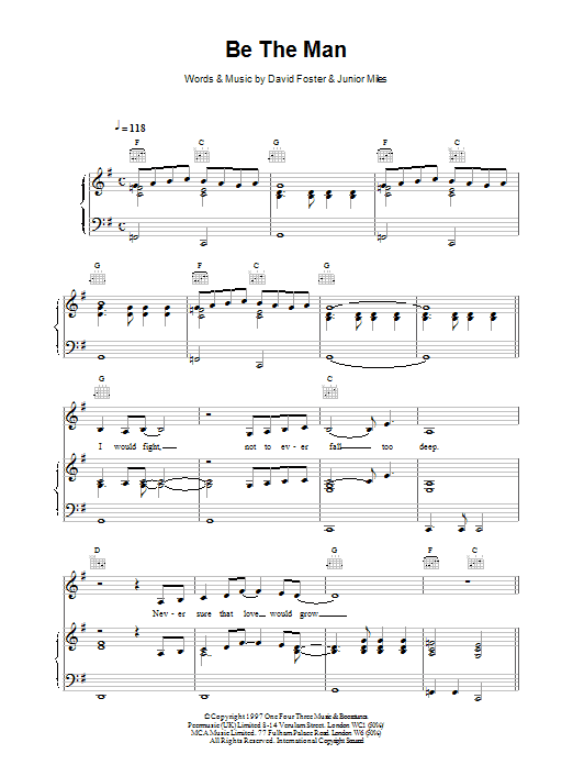 Celine Dion Be The Man sheet music notes printable PDF score