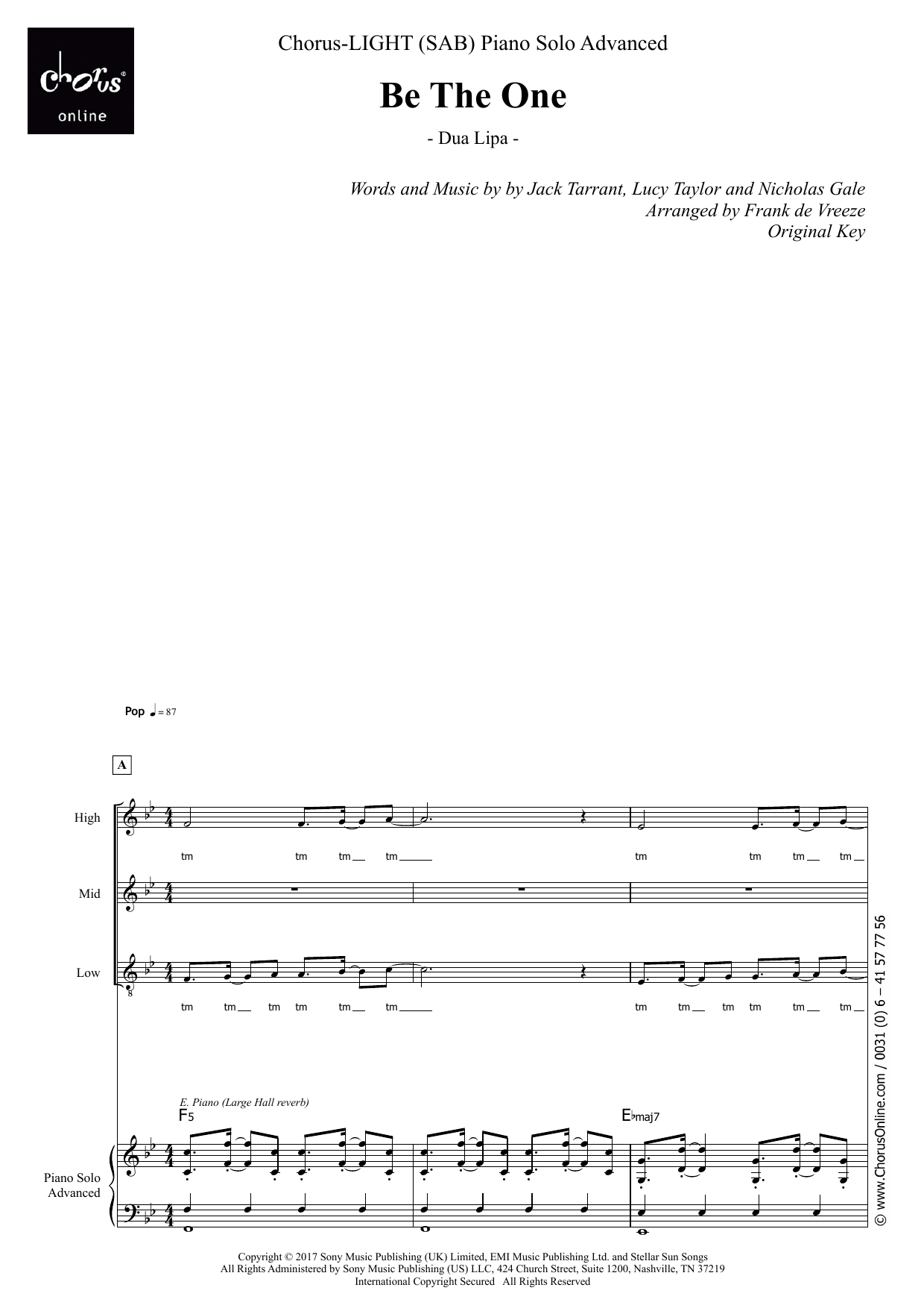 Dua Lipa Be The One (arr. Frank de Vreeze) sheet music notes printable PDF score