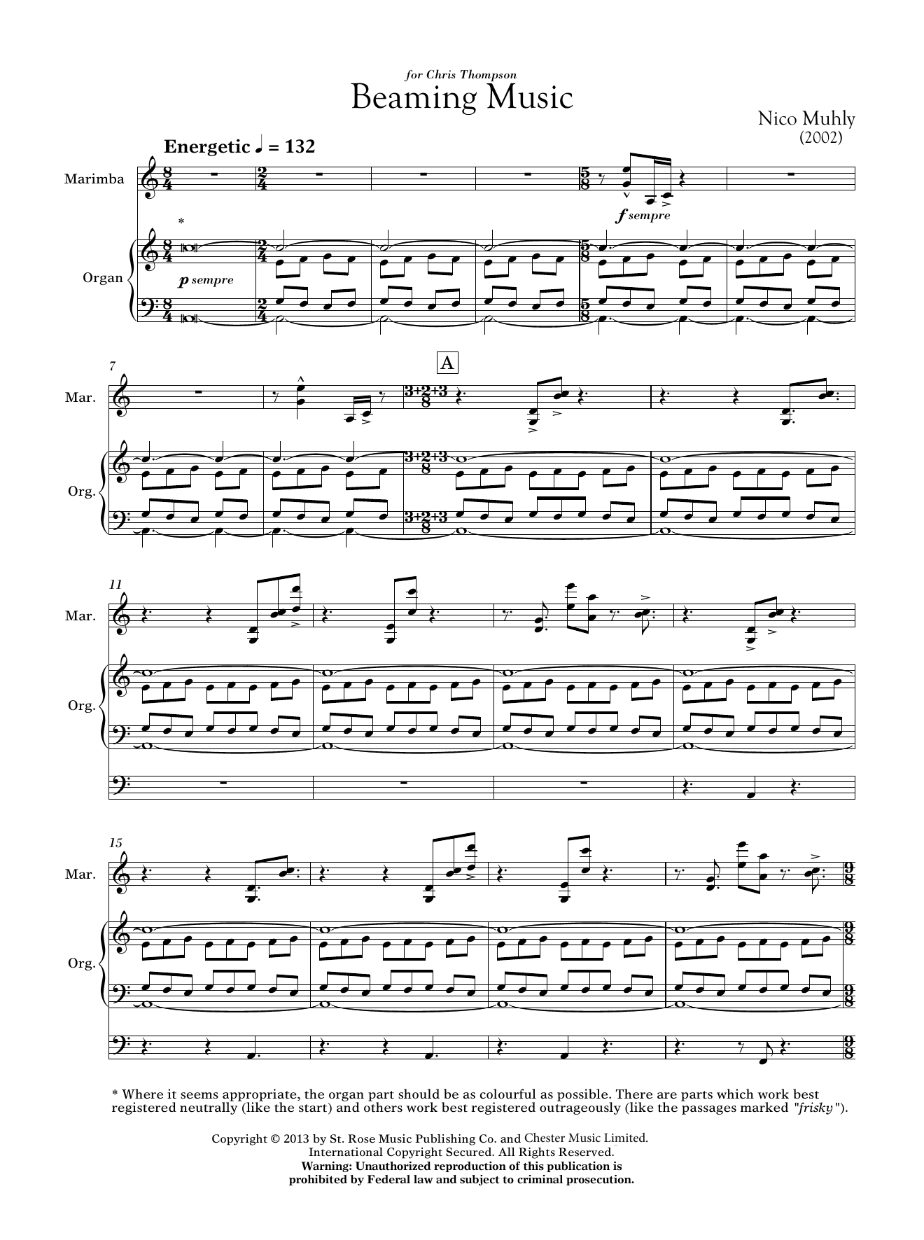 Download Nico Muhly Beaming Music (for Marimba & Organ) Sheet Music