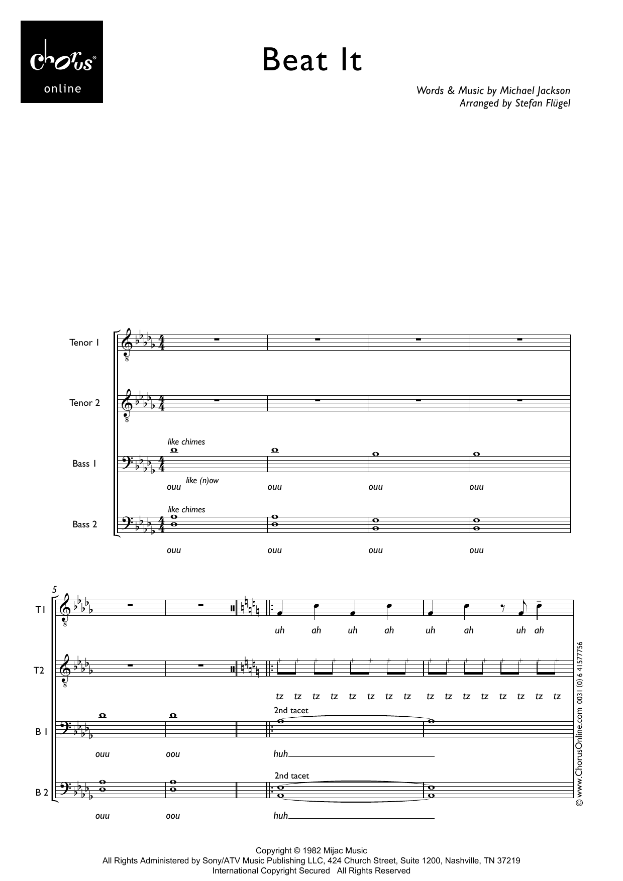 Michael Jackson Beat It (arr. Stefan Flügel) sheet music notes printable PDF score