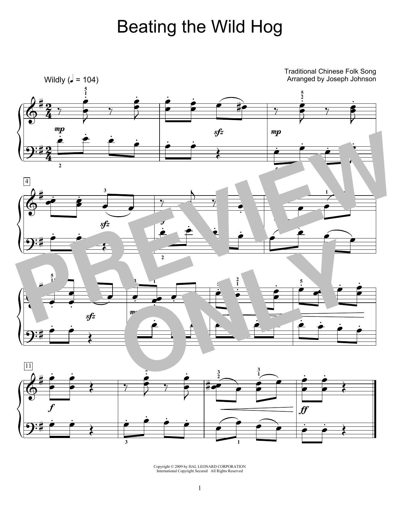 Download Traditional Chinese Folk Song Beating The Wild Hog (arr. Joseph Johns Sheet Music