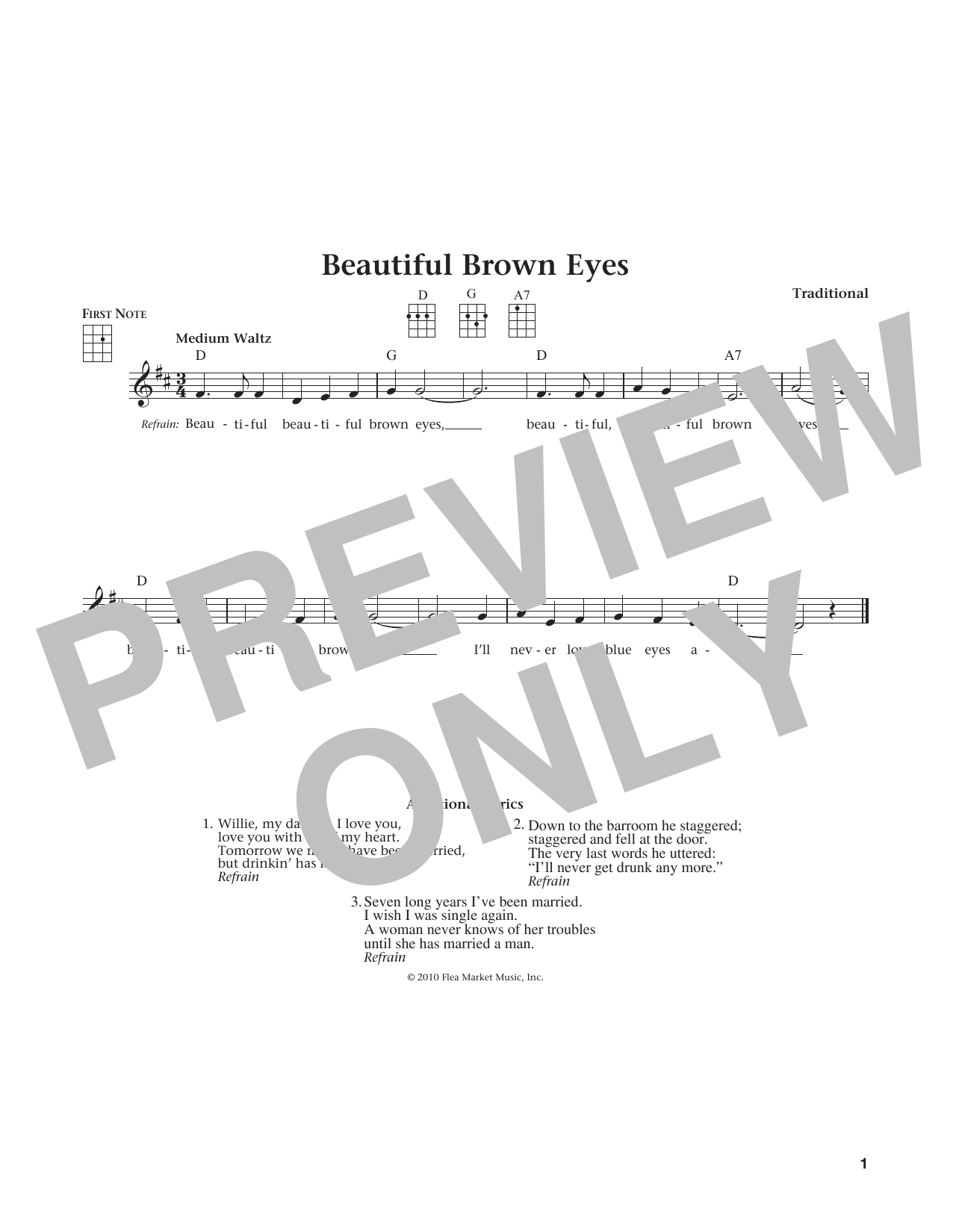 Download Traditional Beautiful Brown Eyes (from The Daily Uk Sheet Music