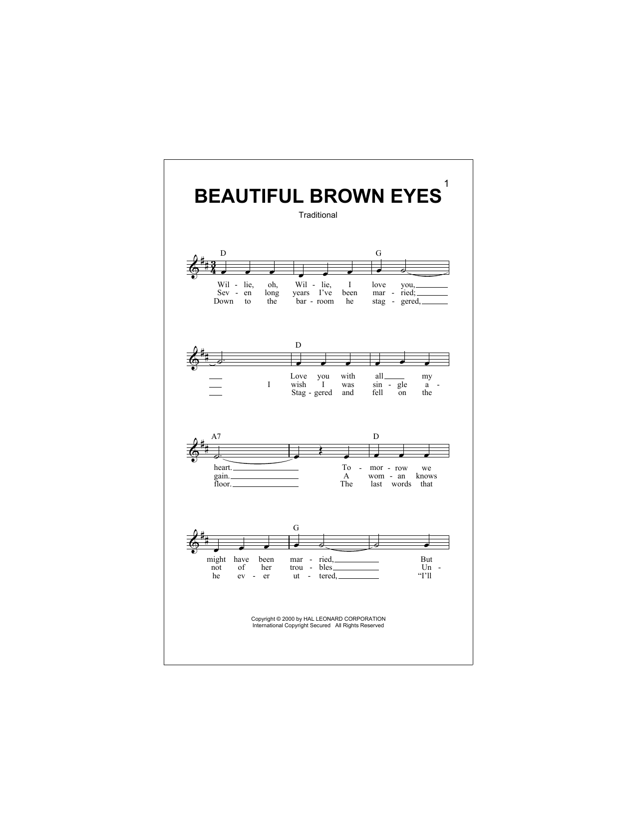 Download Traditional Beautiful Brown Eyes Sheet Music