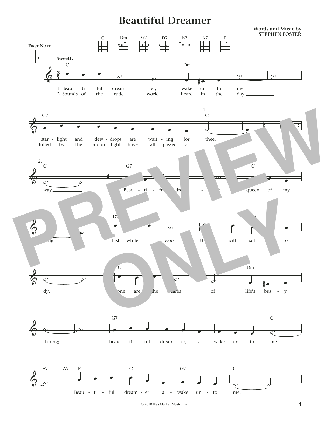 Download Stephen C. Foster Beautiful Dreamer (from The Daily Ukule Sheet Music