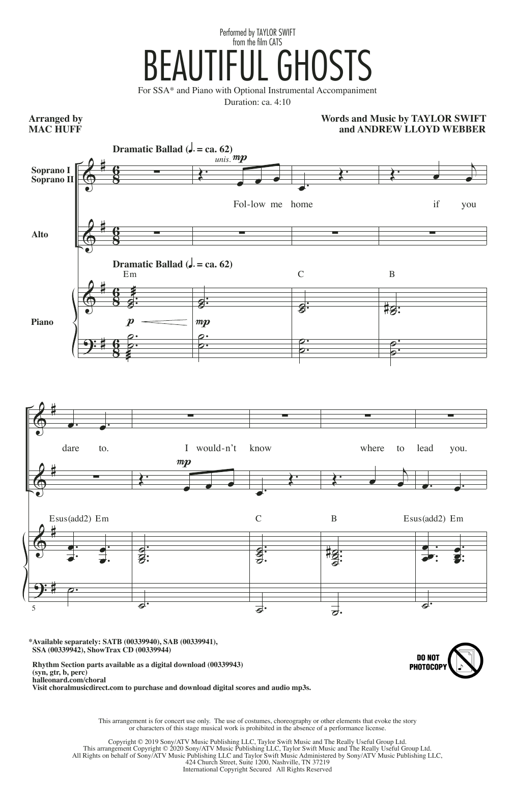 Download Taylor Swift Beautiful Ghosts (from the Motion Pictu Sheet Music