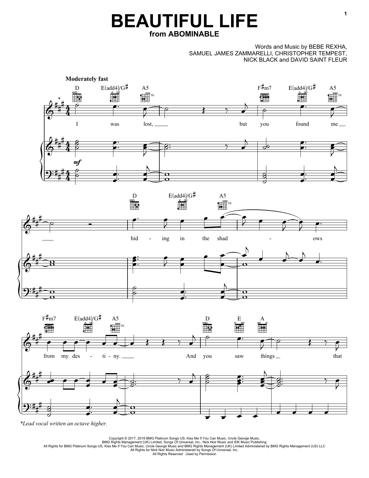 Download Bebe Rexha Beautiful Life (from the Motion Picture Sheet Music