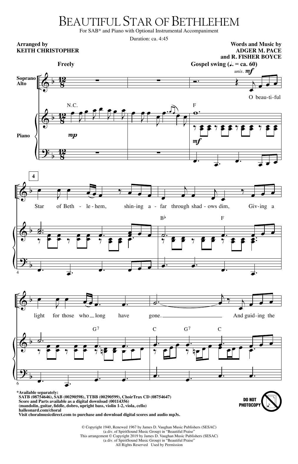 Download Adger M. Pace and R. Fisher Boyce Beautiful Star Of Bethlehem (arr. Keith Sheet Music