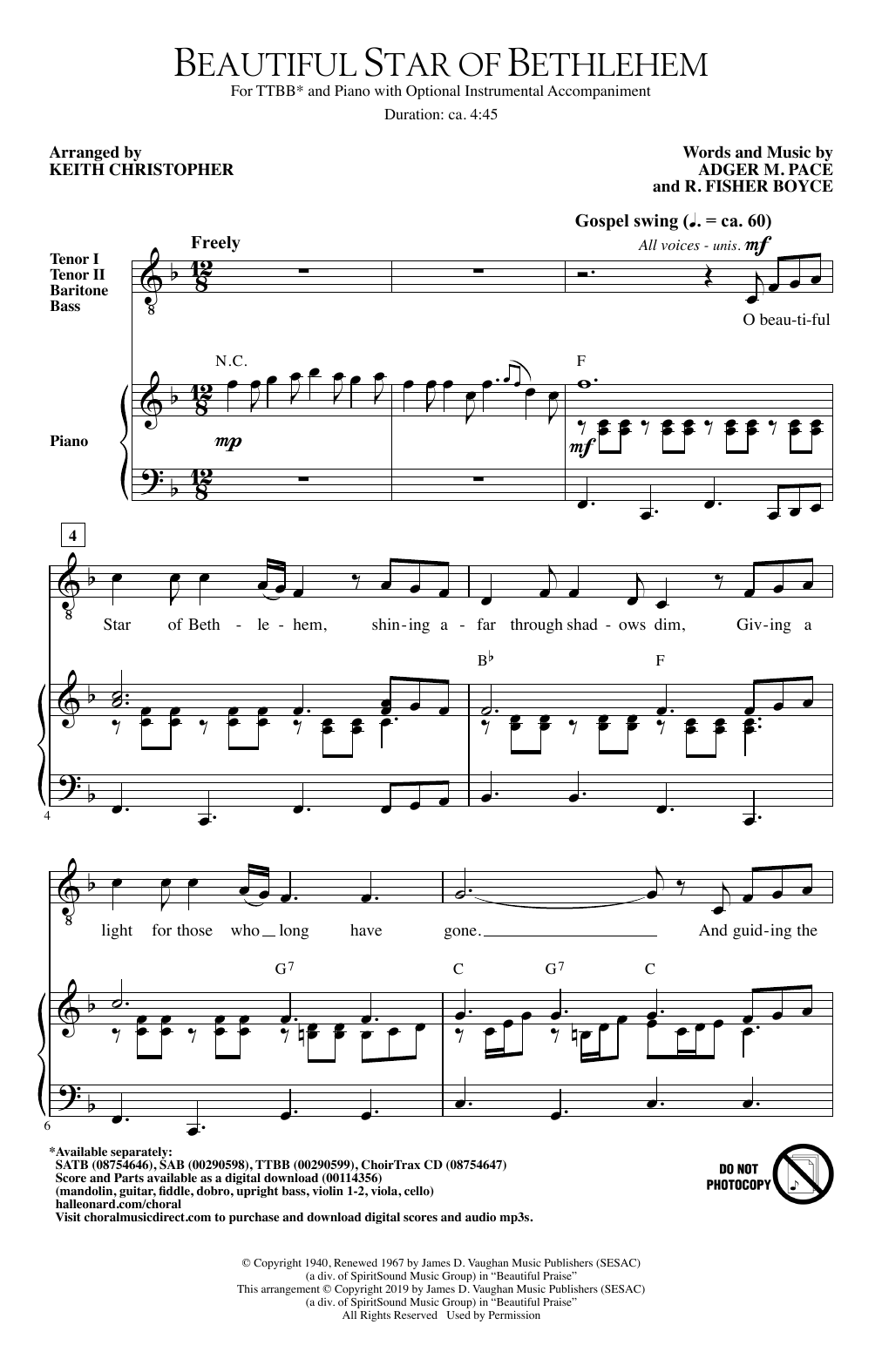 Download Adger M. Pace and R. Fisher Boyce Beautiful Star Of Bethlehem (arr. Keith Sheet Music