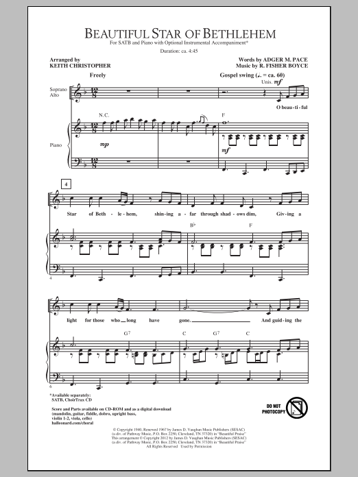 Download Keith Christopher Beautiful Star Of Bethlehem Sheet Music