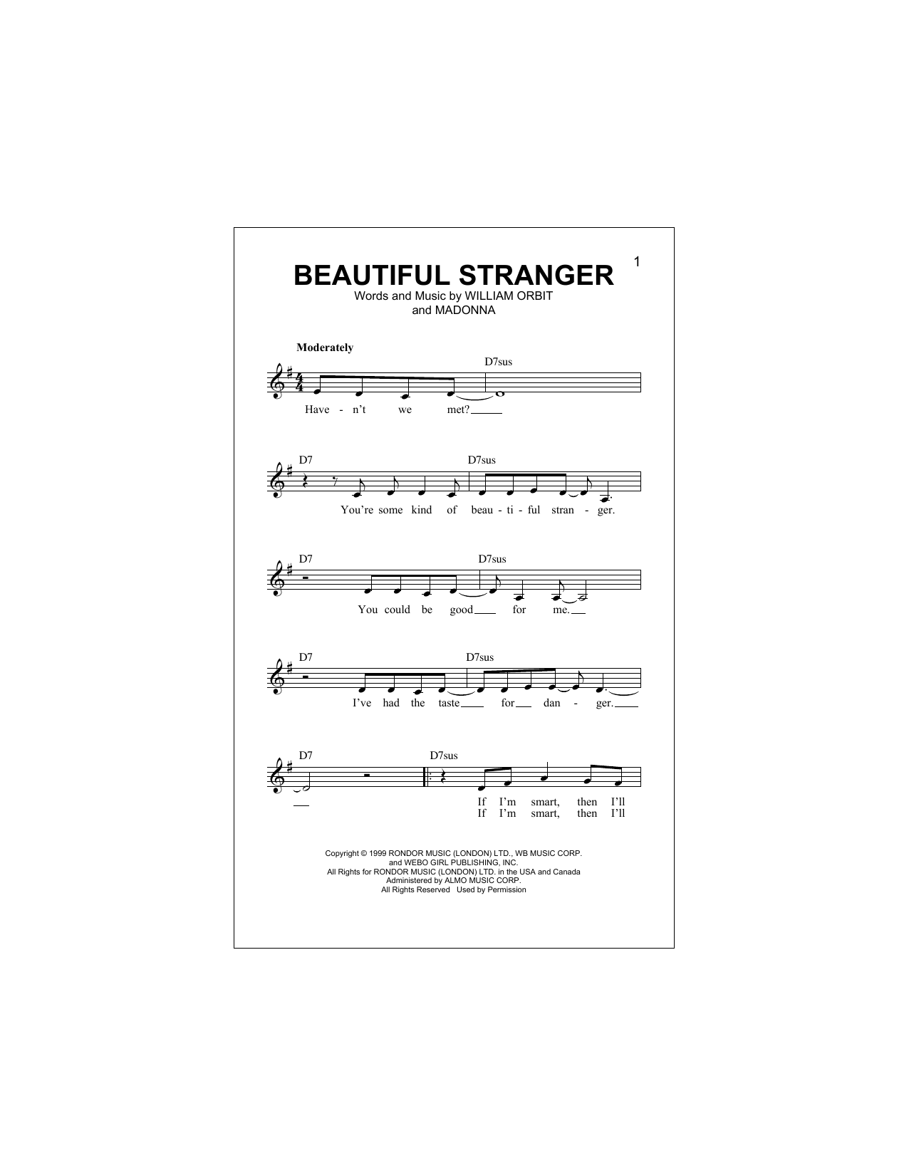 Download Madonna Beautiful Stranger Sheet Music