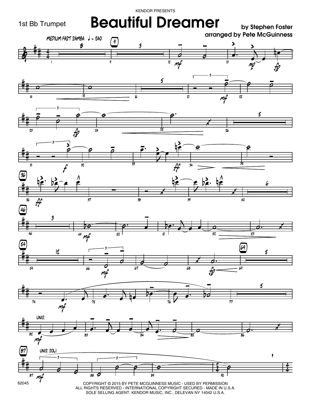Download Stephen Foster Beautiful Dreamer - 1st Bb Trumpet Sheet Music