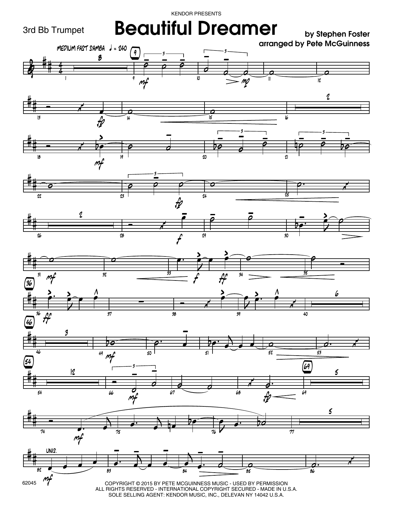 Download Stephen Foster Beautiful Dreamer - 3rd Bb Trumpet Sheet Music