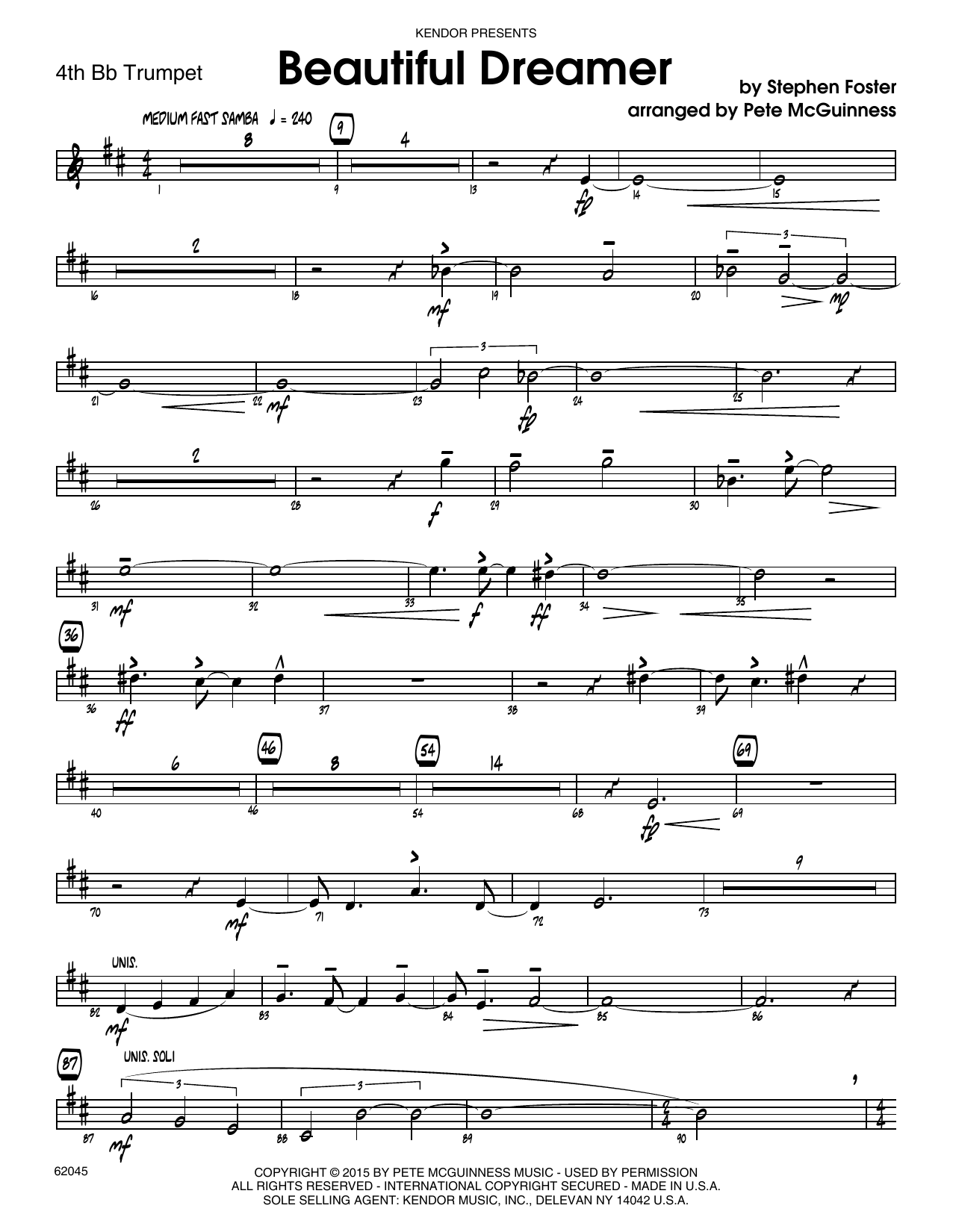 Download Stephen Foster Beautiful Dreamer - 4th Bb Trumpet Sheet Music