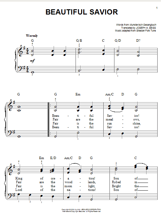 Musterisch Gesangbuch Beautiful Savior sheet music notes printable PDF score