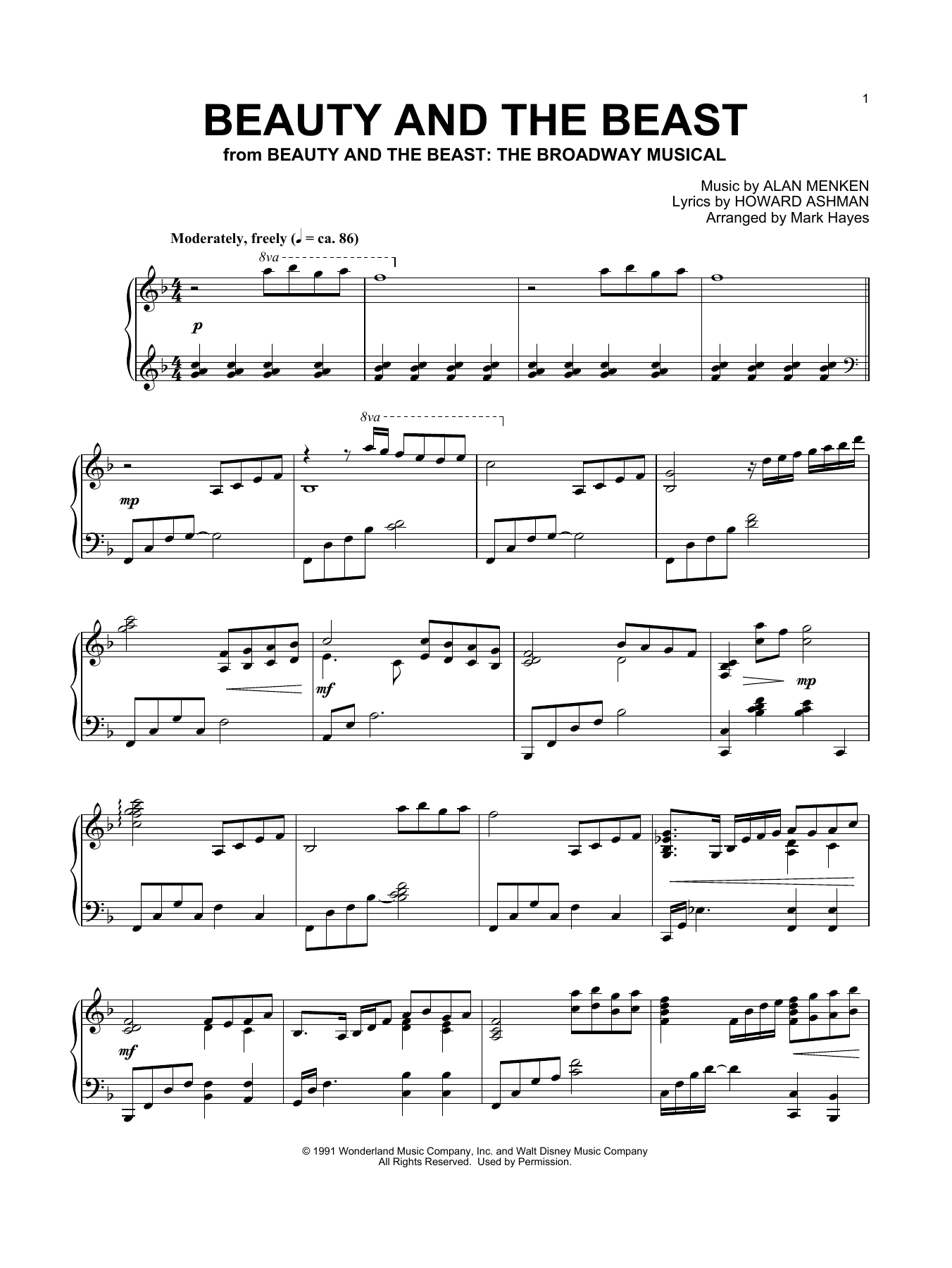Download Alan Menken Beauty And The Beast (arr. Mark Hayes) Sheet Music