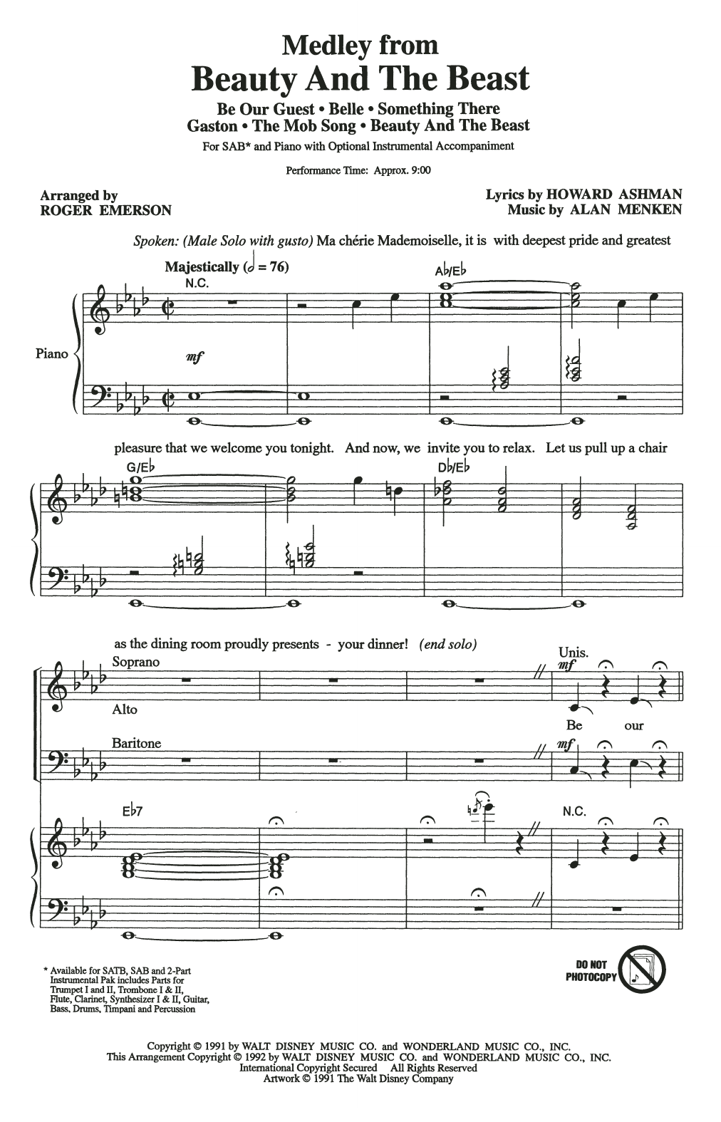 Download Alan Menken & Howard Ashman Beauty And The Beast (Medley) (arr. Rog Sheet Music