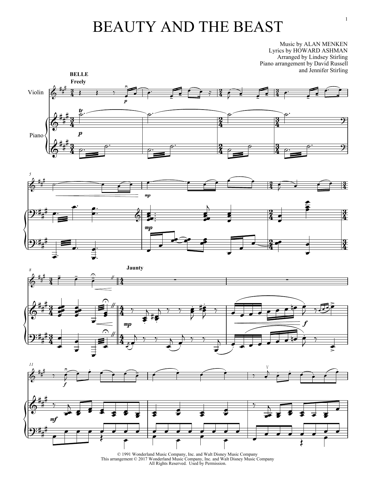 Download Lindsey Stirling Beauty and The Beast Medley Sheet Music