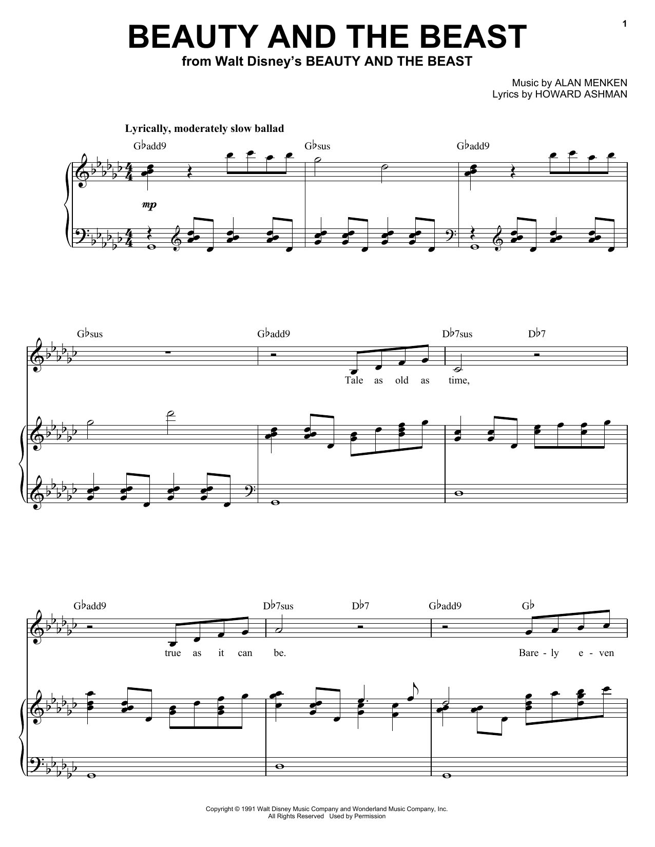 Alan Menken Beauty And The Beast sheet music notes printable PDF score