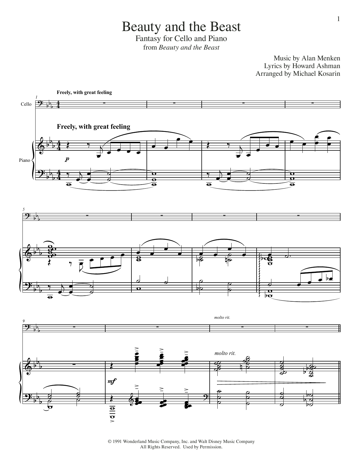 Alan Menken Beauty And The Beast (arr. Michael Kosarin) sheet music notes printable PDF score