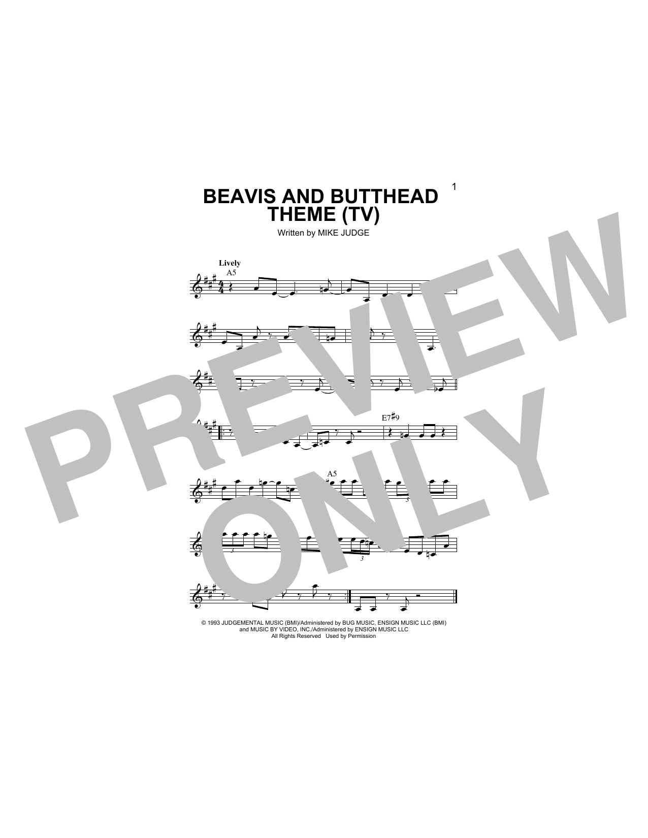 Download Mike Judge Beavis And Butthead Theme Sheet Music
