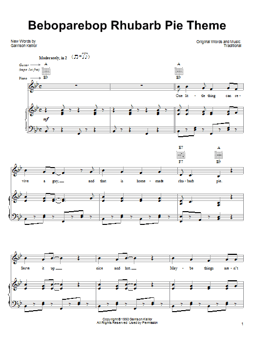 Garrison Keillor Beboparebop Rhubarb Pie Theme sheet music notes printable PDF score