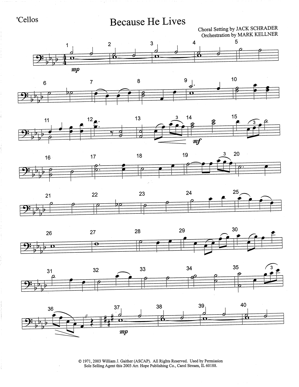 Download Mark Kellner Because He Lives - Cello Sheet Music